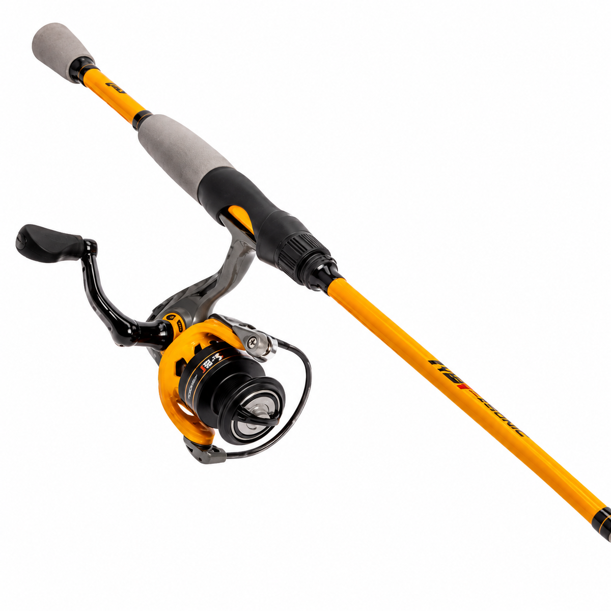 Lew’s HyperSonic Spinning Combo with graphite spinning reel and IM6 graphite rod on white background