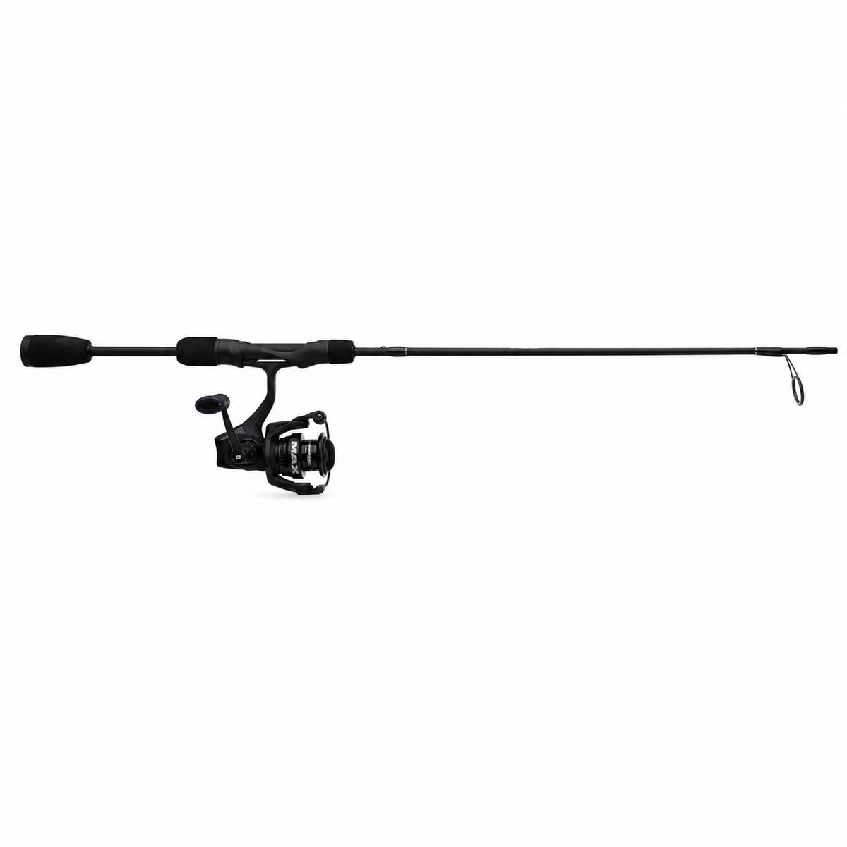 Abu Garcia Max SX Spinning Combo with black spinning reel and graphite rod on white background