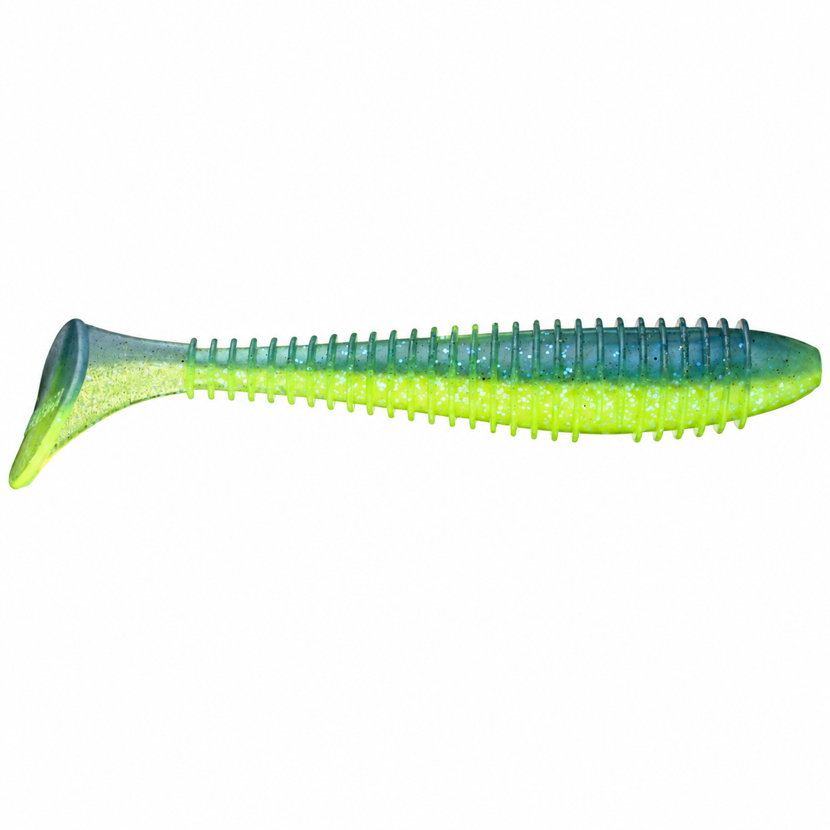 Keitech FAT Swing Impact Swimbait 4.8 inch soft paddle tail swimbait in Electric Blue Chatreuse