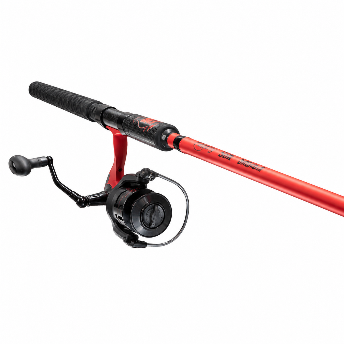 Lew's CAT SMASH 7'2 inch medium heavy spinning combo featuring a 5000 size spinning reel and glass carbon catfish rod on a white background