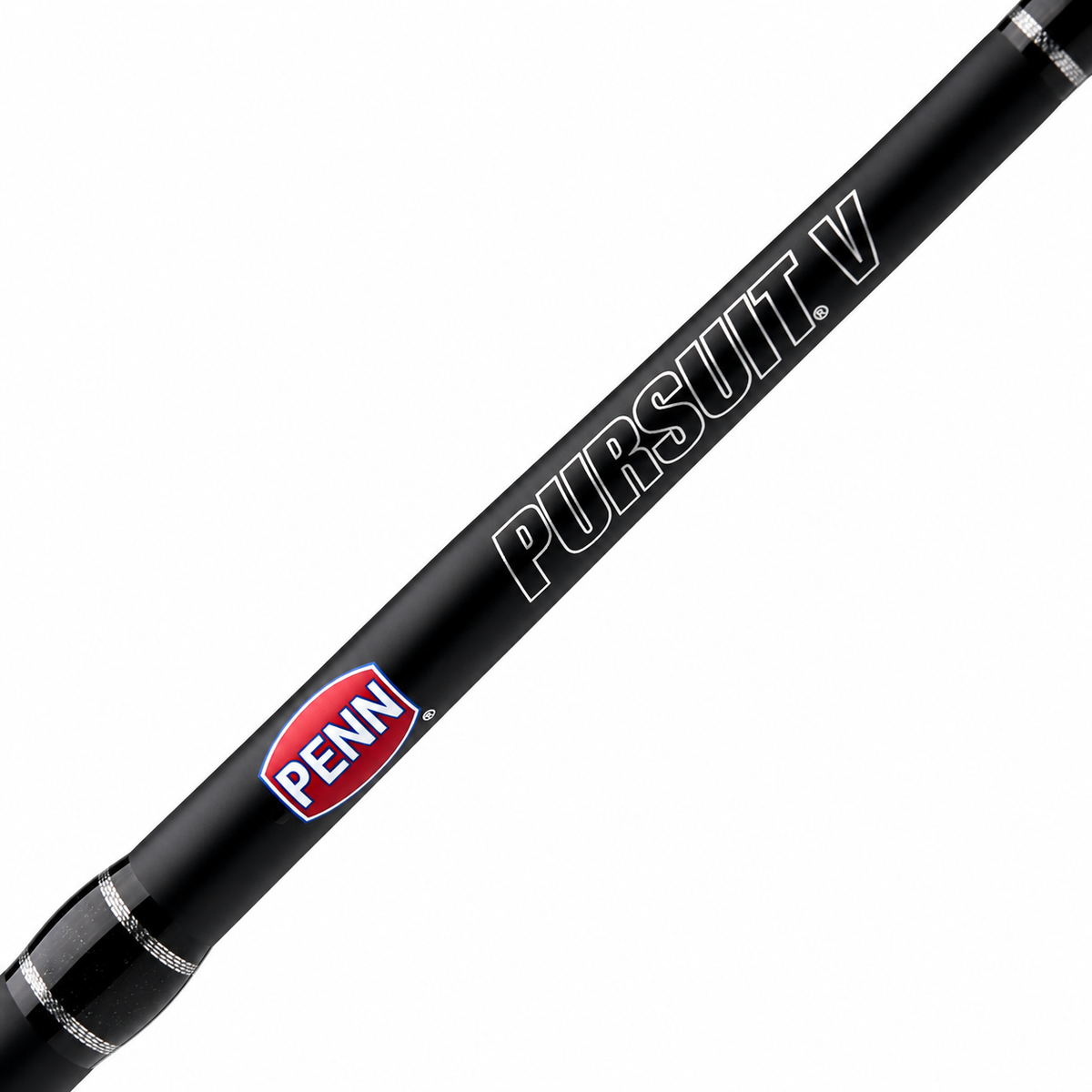 Close-up of PENN Pursuit V spinning combo rod blank showing Pursuit V branding and PENN logo