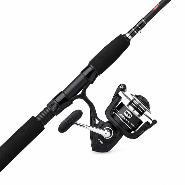 PENN Pursuit V spinning combo featuring graphite composite rod and Pursuit V spinning reel on white background
