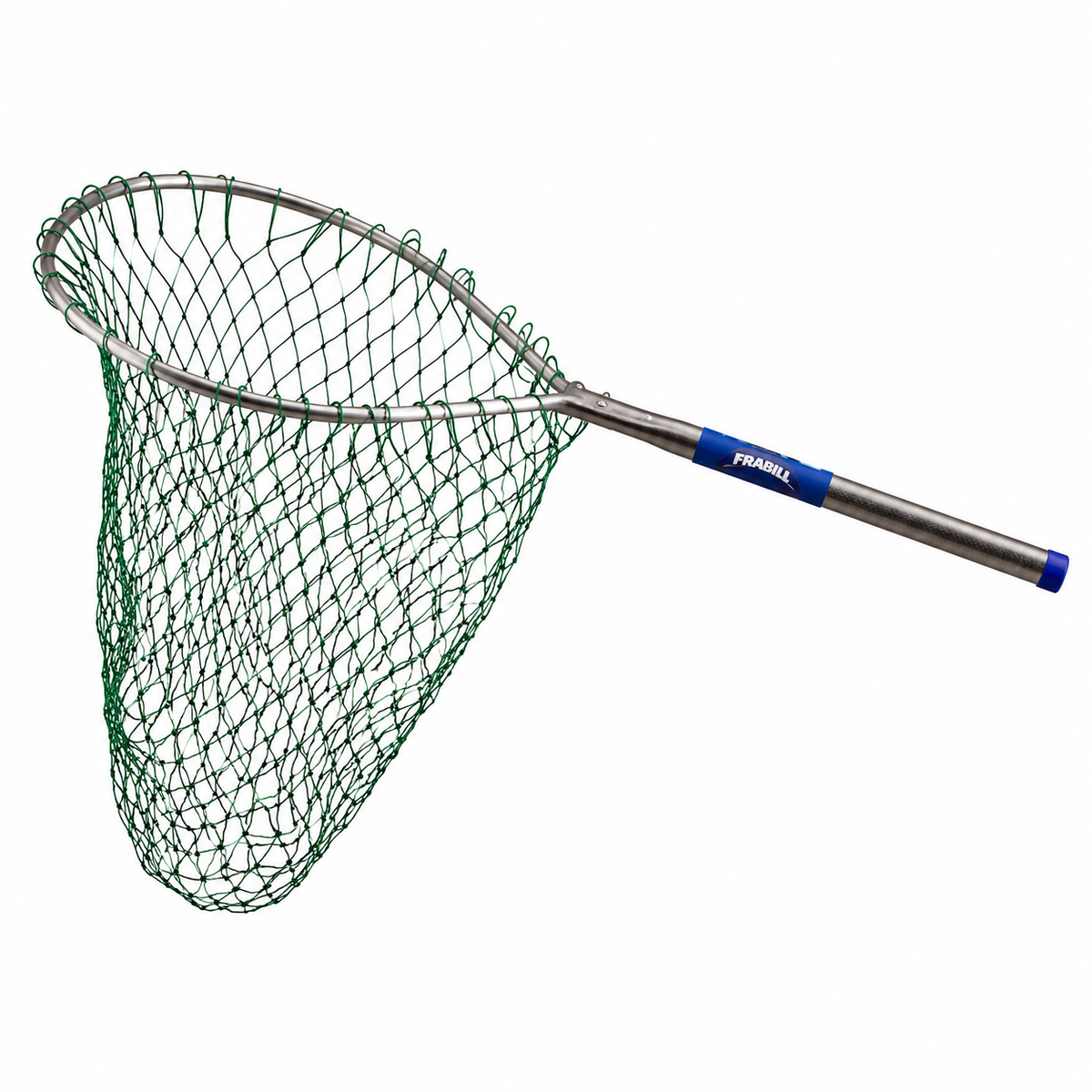 Ranger RNG0334 fishing landing net with blue mesh basket and extendable aluminum handle on white background