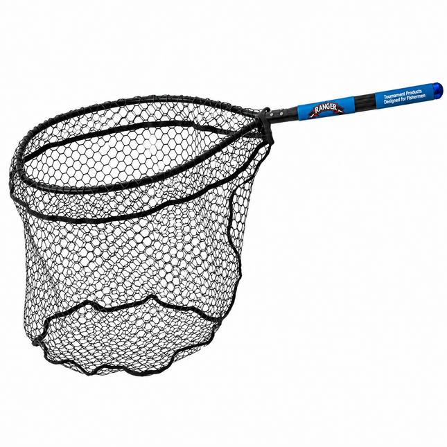 Ranger RNG900B fishing landing net with telescoping handle and deep net basket on white background