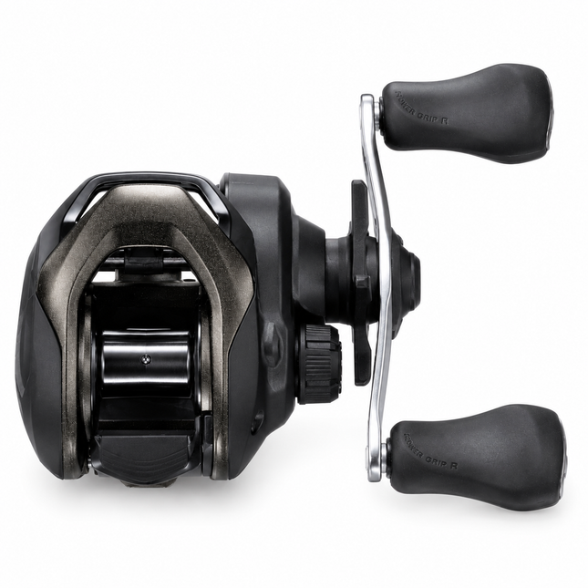 Close up of Shimano Caius 150 spool and braking system