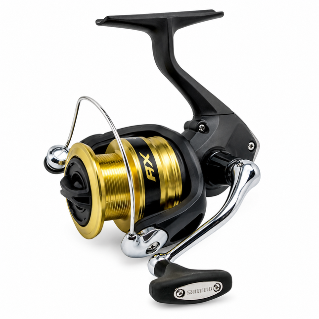 Shimano FX spinning reel with gold spool and front drag system