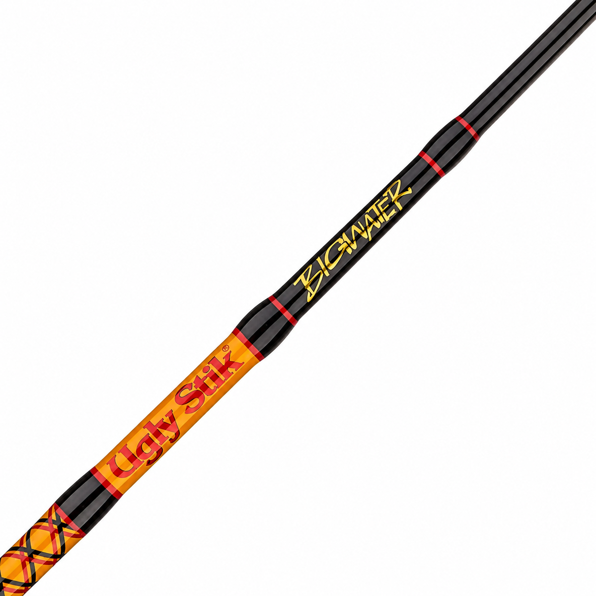 Close-up of Ugly Stik Bigwater rod blank showing Bigwater and Ugly Stik branding
