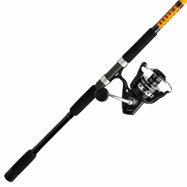 Ugly Stik Bigwater Pursuit IV spinning combo with PENN Pursuit IV spinning reel on white background