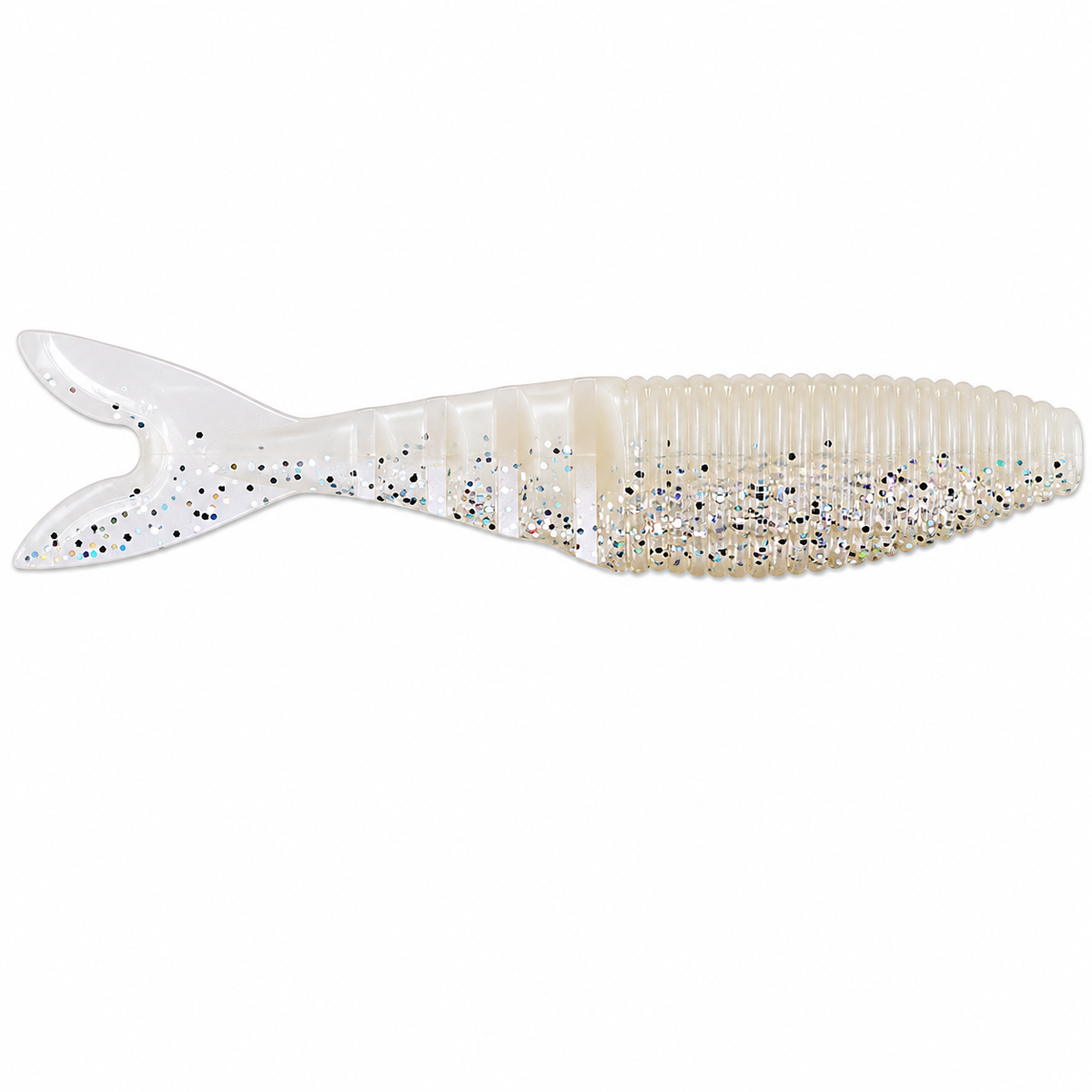 Yamamoto Zako Swimbait soft plastic bass fishing lure with deep shad profile and accordion tail on white background in Sight Flash