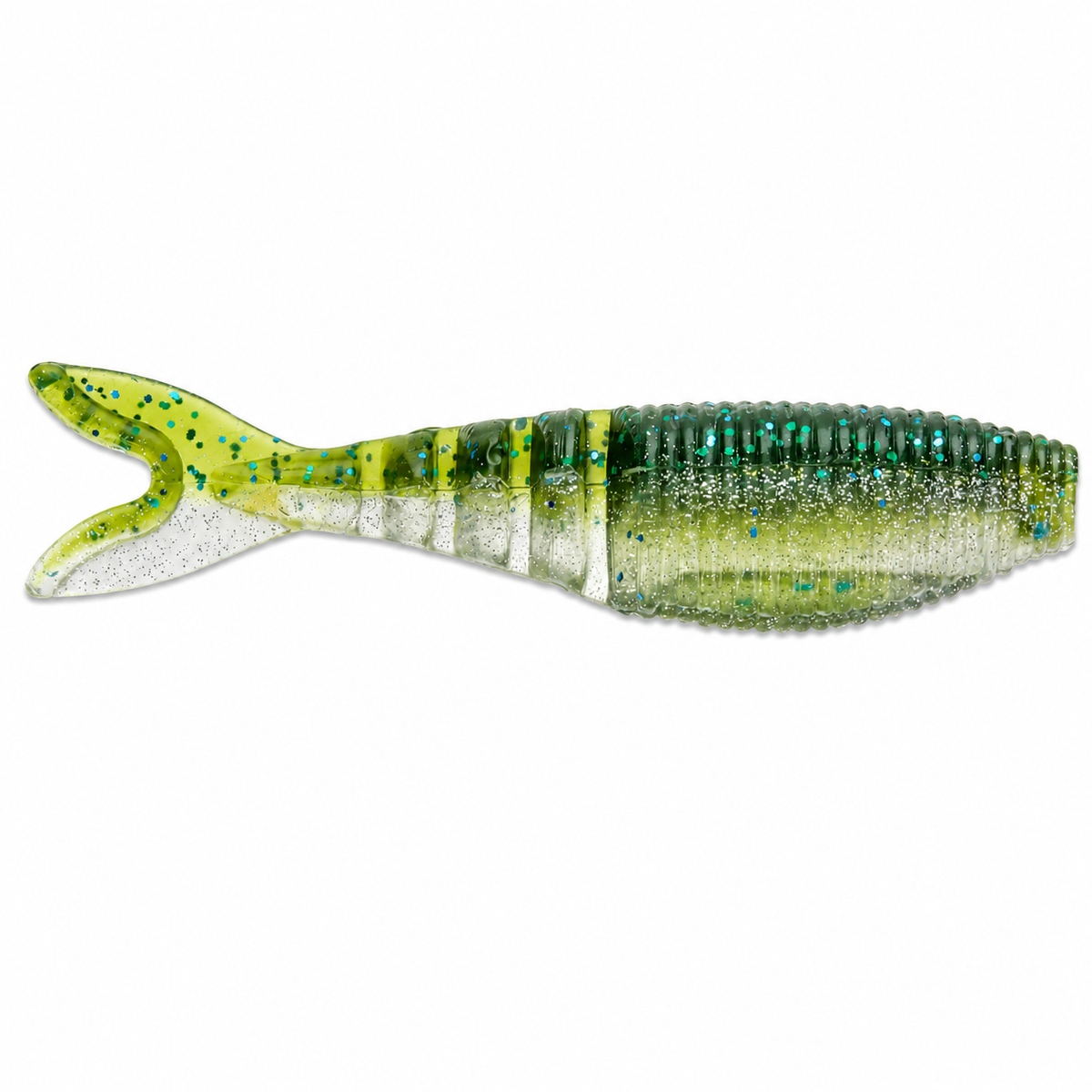 Yamamoto Zako Swimbait soft plastic bass fishing lure with deep shad profile and accordion tail on white background in Smallmouth Magic