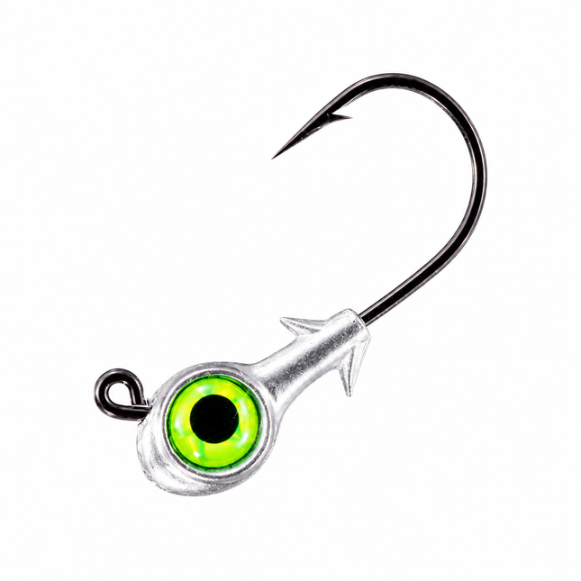 Z-Man Trout Eye Jighead with oversized red 3D eye and Mustad UltraPoint hook for inshore fishing applications in Chartreuse